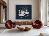 Swan Lake V by Janelle Penner. Shown as extra-large giant wall art in a modern living room. Available as an archival giclee rolled canvas, fine art paper, or poster print. SKU 39232a.