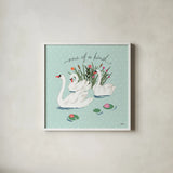 Swan Lake V Mint by Janelle Penner. Shown in a crisp white glass frame for a clean and minimalist style. Available as an archival giclee rolled canvas, fine art paper, or poster print. SKU 39239a.