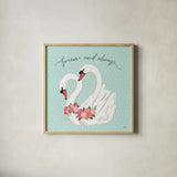 Swan Lake VI Mint by Janelle Penner. Shown in a natural wood glass frame for a timeless modern aesthetic. Available as an archival giclee rolled canvas, fine art paper, or poster print. SKU 39240a.
