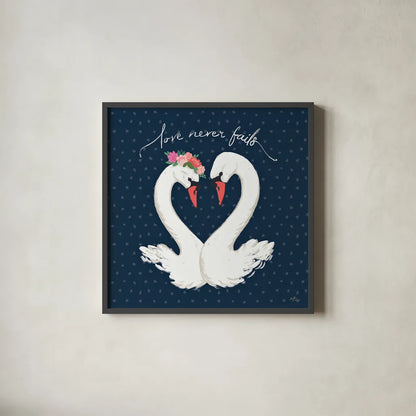 Swan Lake VII by Janelle Penner. Shown in a sleek black glass frame for a contemporary gallery look. Available as an archival giclee rolled canvas, fine art paper, or poster print. SKU 39234a.