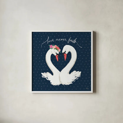 Swan Lake VII by Janelle Penner. Shown in a crisp white glass frame for a clean and minimalist style. Available as an archival giclee rolled canvas, fine art paper, or poster print. SKU 39234a.