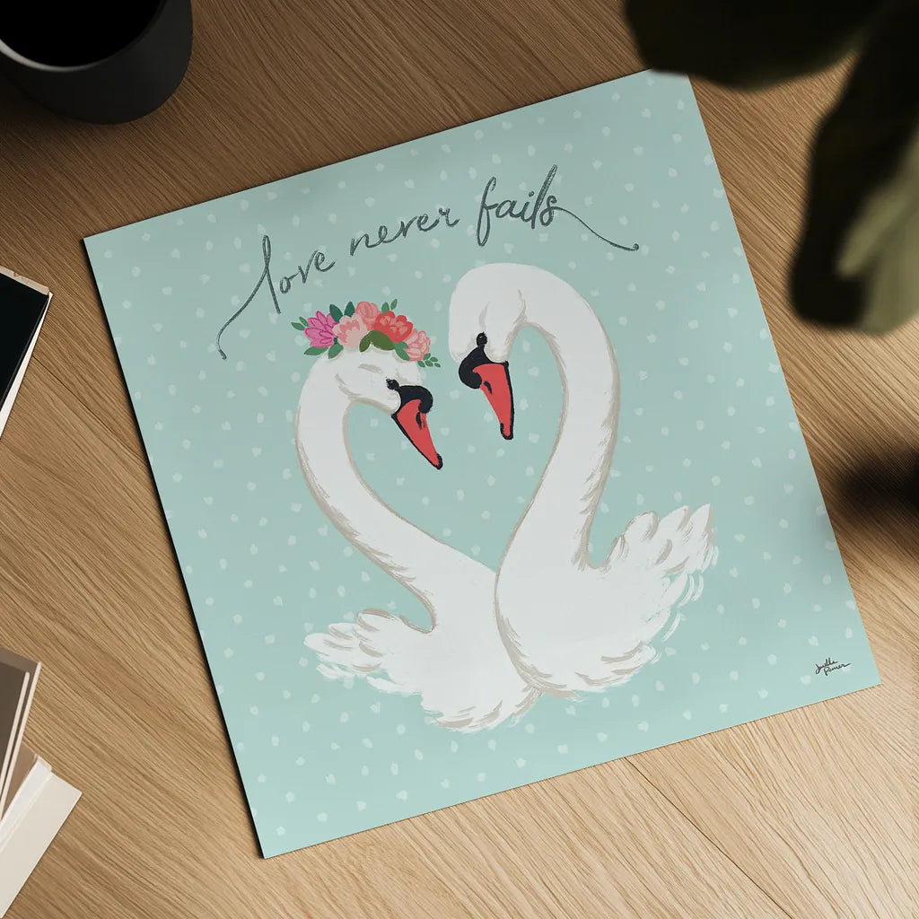 Swan Lake VII Mint by Janelle Penner. Shown as a detailed flat fine art print, highlighting archival giclee quality. Available as an archival giclee rolled canvas, fine art paper, or poster print. SKU 39241a.