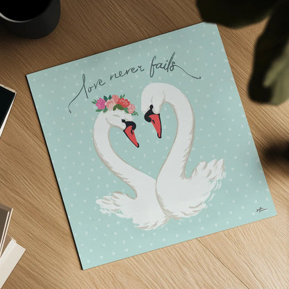 Swan Lake VII Mint by Janelle Penner. Shown as a detailed flat fine art print, highlighting archival giclee quality. Available as an archival giclee rolled canvas, fine art paper, or poster print. SKU 39241a.