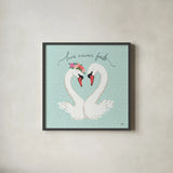Swan Lake VII Mint by Janelle Penner. Shown in a sleek black glass frame for a contemporary gallery look. Available as an archival giclee rolled canvas, fine art paper, or poster print. SKU 39241a.
