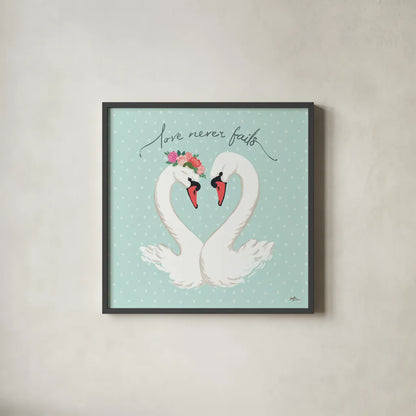 Swan Lake VII Mint by Janelle Penner. Shown in a sleek black glass frame for a contemporary gallery look. Available as an archival giclee rolled canvas, fine art paper, or poster print. SKU 39241a.