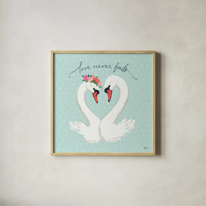 Swan Lake VII Mint by Janelle Penner. Shown in a natural wood glass frame for a timeless modern aesthetic. Available as an archival giclee rolled canvas, fine art paper, or poster print. SKU 39241a.