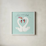 Swan Lake VII Mint by Janelle Penner. Shown in a crisp white glass frame for a clean and minimalist style. Available as an archival giclee rolled canvas, fine art paper, or poster print. SKU 39241a.