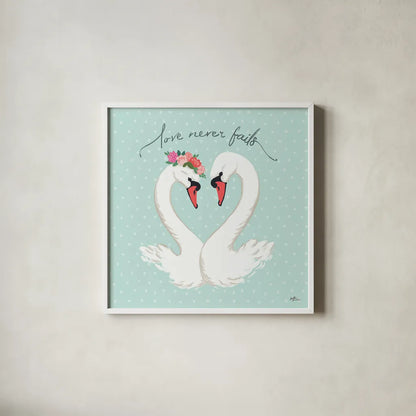 Swan Lake VII Mint by Janelle Penner. Shown in a crisp white glass frame for a clean and minimalist style. Available as an archival giclee rolled canvas, fine art paper, or poster print. SKU 39241a.