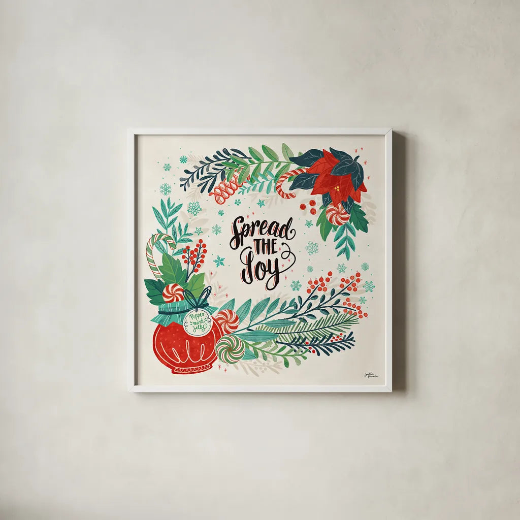 Sweet Christmas II by Janelle Penner. Shown in a crisp white glass frame for a clean and minimalist style. Available as an archival giclee rolled canvas, fine art paper, or poster print. SKU 51590a.