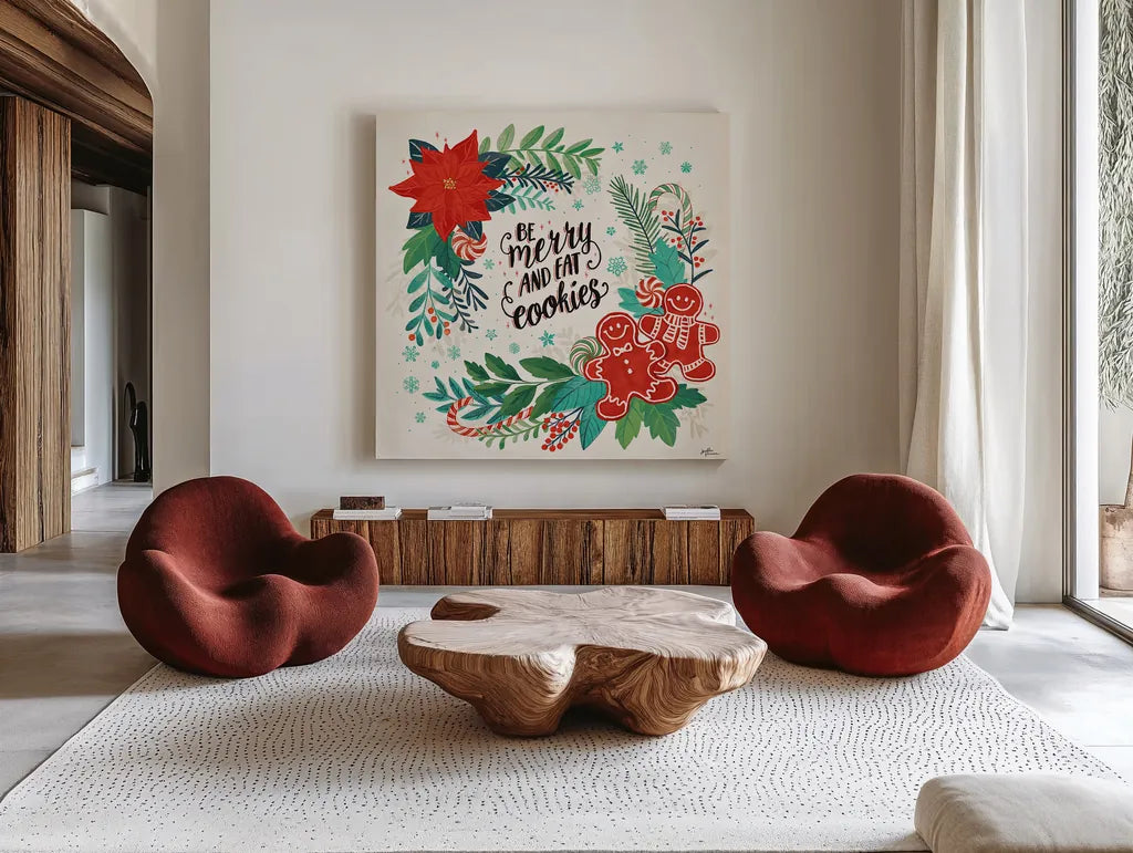 Sweet Christmas III by Janelle Penner. Shown as extra-large giant wall art in a modern living room. Available as an archival giclee rolled canvas, fine art paper, or poster print. SKU 51591a.