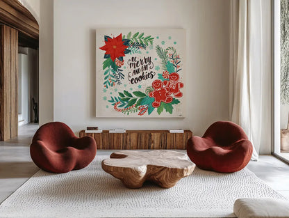 Sweet Christmas III by Janelle Penner. Shown as extra-large giant wall art in a modern living room. Available as an archival giclee rolled canvas, fine art paper, or poster print. SKU 51591a.