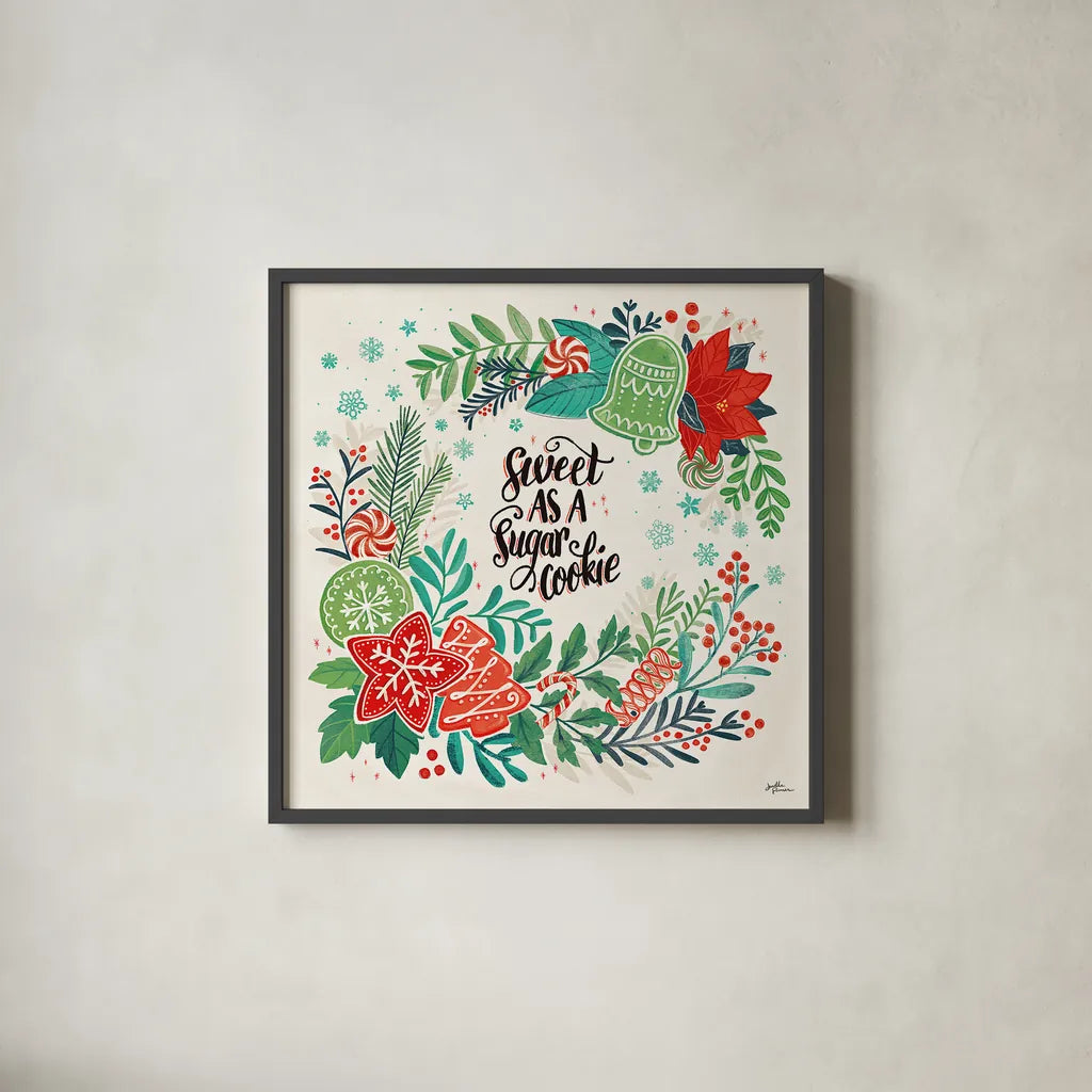 Sweet Christmas IV by Janelle Penner. Shown in a sleek black glass frame for a contemporary gallery look. Available as an archival giclee rolled canvas, fine art paper, or poster print. SKU 51592a.