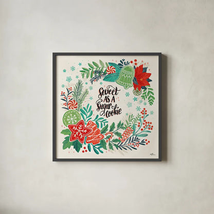 Sweet Christmas IV by Janelle Penner. Shown in a sleek black glass frame for a contemporary gallery look. Available as an archival giclee rolled canvas, fine art paper, or poster print. SKU 51592a.