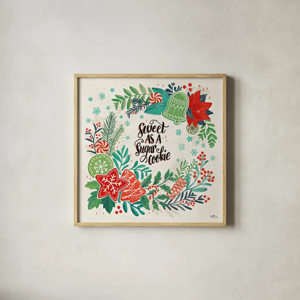 Sweet Christmas IV by Janelle Penner. Shown in a natural wood glass frame for a timeless modern aesthetic. Available as an archival giclee rolled canvas, fine art paper, or poster print. SKU 51592a.