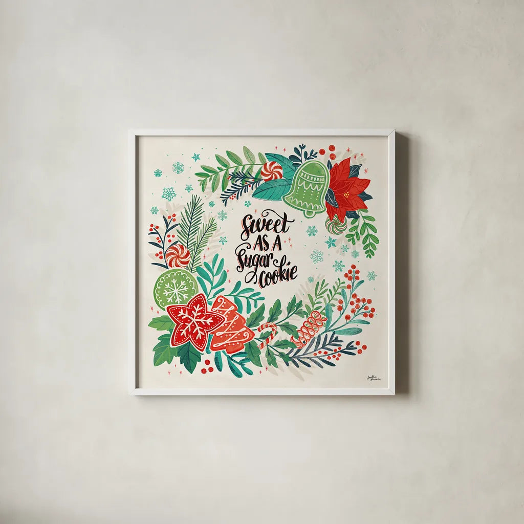 Sweet Christmas IV by Janelle Penner. Shown in a crisp white glass frame for a clean and minimalist style. Available as an archival giclee rolled canvas, fine art paper, or poster print. SKU 51592a.