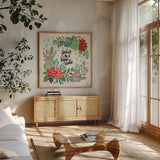 Sweet Christmas IV by Janelle Penner. Shown in a natural wood frame in a cozy modern living room. Available as an archival giclee rolled canvas, fine art paper, or poster print. SKU 51592a.