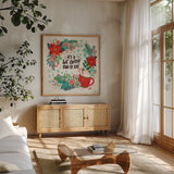 Sweet Christmas V by Janelle Penner. Shown in a natural wood frame in a cozy modern living room. Available as an archival giclee rolled canvas, fine art paper, or poster print. SKU 51593a.