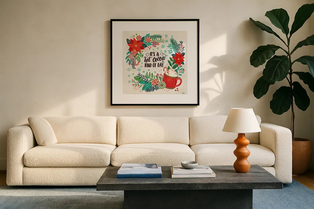 Sweet Christmas V by Janelle Penner. Displayed in a glass frame with matte in a clean modern living room. Available as an archival giclee rolled canvas, fine art paper, or poster print. SKU 51593a.