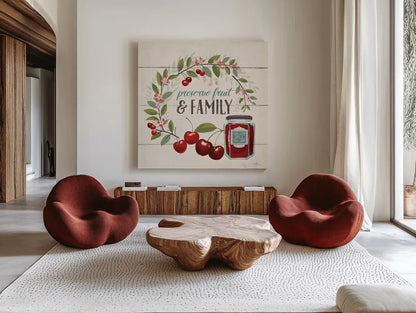 Sweet Life III by Janelle Penner. Shown as extra-large giant wall art in a modern living room. Available as an archival giclee rolled canvas, fine art paper, or poster print. SKU 30911a.