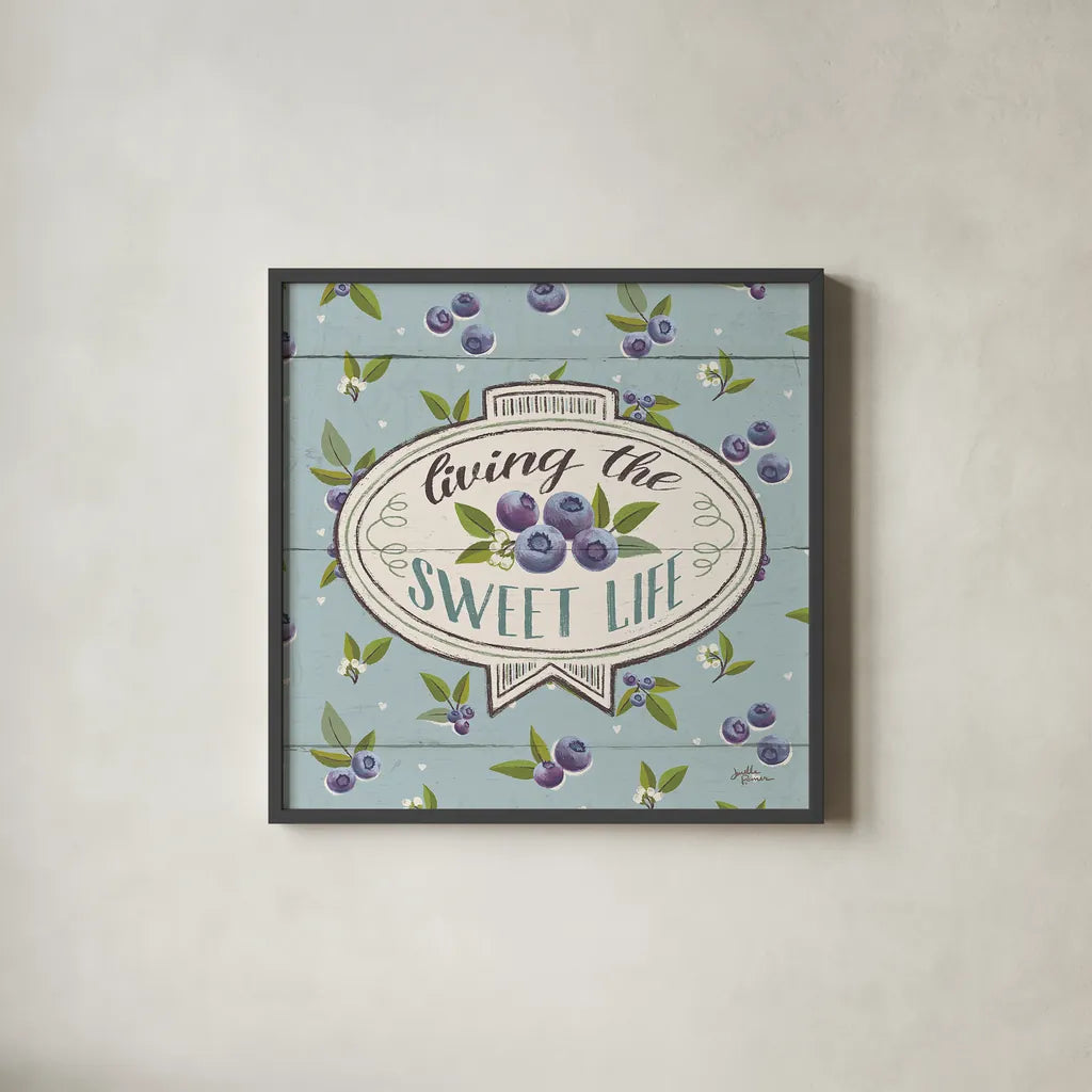 Sweet Life VIII by Janelle Penner. Shown in a sleek black glass frame for a contemporary gallery look. Available as an archival giclee rolled canvas, fine art paper, or poster print. SKU 30916a.