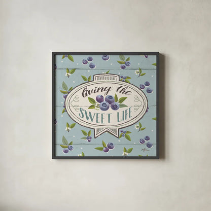 Sweet Life VIII by Janelle Penner. Shown in a sleek black glass frame for a contemporary gallery look. Available as an archival giclee rolled canvas, fine art paper, or poster print. SKU 30916a.