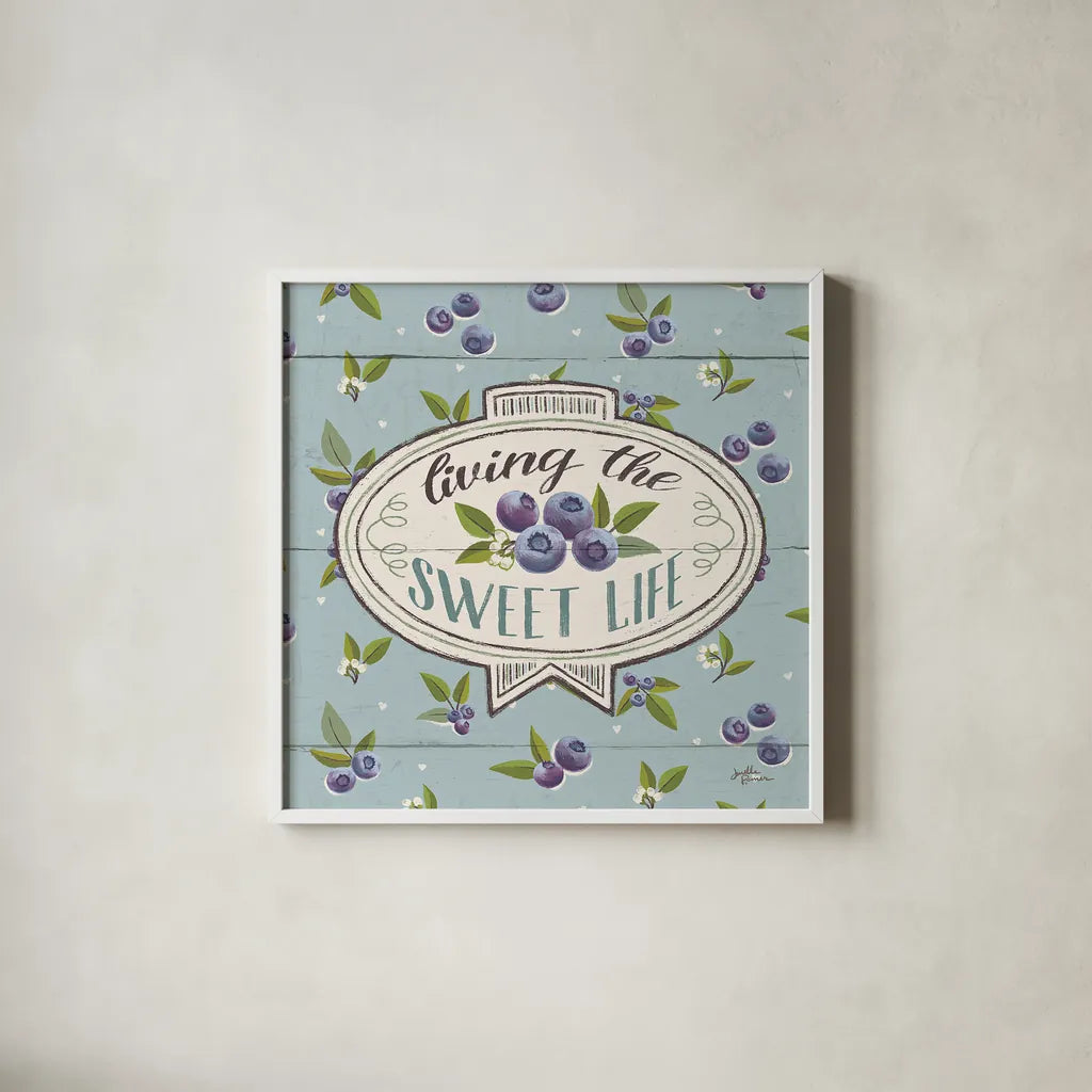 Sweet Life VIII by Janelle Penner. Shown in a crisp white glass frame for a clean and minimalist style. Available as an archival giclee rolled canvas, fine art paper, or poster print. SKU 30916a.