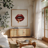 Sweets I by Janelle Penner. Shown in a natural wood frame in a cozy modern living room. Available as an archival giclee rolled canvas, fine art paper, or poster print. SKU 67635a.