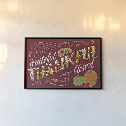 Thankful I Red by Janelle Penner. shown as a paper print in a black flame. Available as a archival giclee rolled canvas, fine art paper, or poster print. SKU 45431i.