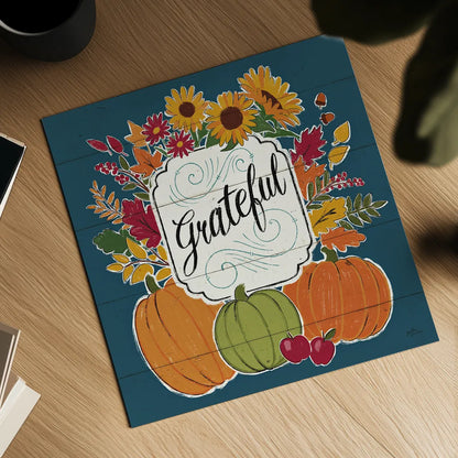 Thankful II Blue by Janelle Penner. Shown as a detailed flat fine art print, highlighting archival giclee quality. Available as an archival giclee rolled canvas, fine art paper, or poster print. SKU 43099a.