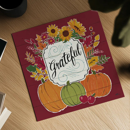 Thankful II Red by Janelle Penner. Shown as a detailed flat fine art print, highlighting archival giclee quality. Available as an archival giclee rolled canvas, fine art paper, or poster print. SKU 45432a.