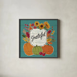 Thankful II Turquoise by Janelle Penner. Shown in a sleek black glass frame for a contemporary gallery look. Available as an archival giclee rolled canvas, fine art paper, or poster print. SKU 43104a.