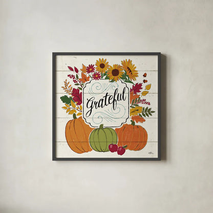 Thankful II White by Janelle Penner. Shown in a sleek black glass frame for a contemporary gallery look. Available as an archival giclee rolled canvas, fine art paper, or poster print. SKU 43109a.