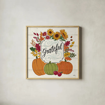 Thankful II White by Janelle Penner. Shown in a natural wood glass frame for a timeless modern aesthetic. Available as an archival giclee rolled canvas, fine art paper, or poster print. SKU 43109a.