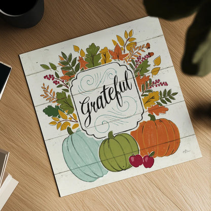 Thankful II White Leaves by Janelle Penner. Shown as a detailed flat fine art print, highlighting archival giclee quality. Available as an archival giclee rolled canvas, fine art paper, or poster print. SKU 47586a.