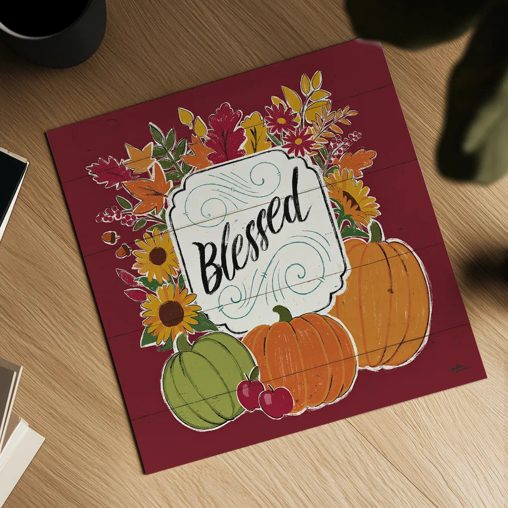 Thankful III Red by Janelle Penner. Shown as a detailed flat fine art print, highlighting archival giclee quality. Available as an archival giclee rolled canvas, fine art paper, or poster print. SKU 45433a.