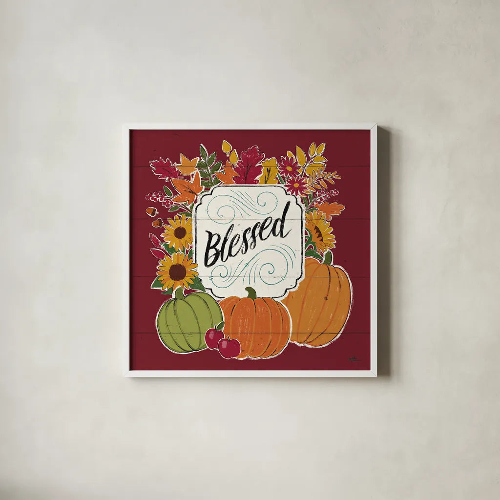 Thankful III Red by Janelle Penner. Shown in a crisp white glass frame for a clean and minimalist style. Available as an archival giclee rolled canvas, fine art paper, or poster print. SKU 45433a.