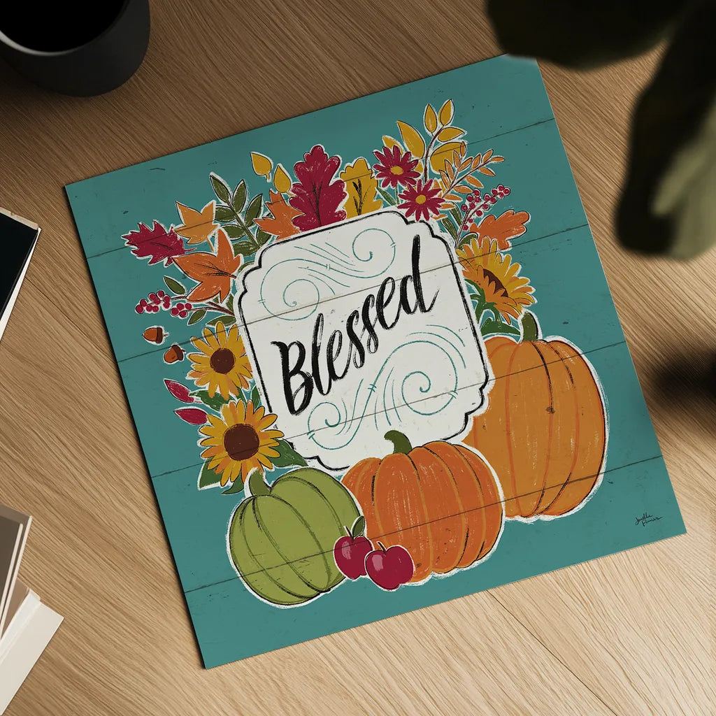 Thankful III Turquoise by Janelle Penner. Shown as a detailed flat fine art print, highlighting archival giclee quality. Available as an archival giclee rolled canvas, fine art paper, or poster print. SKU 43105a.