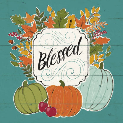 Thankful III Turquoise Leaves by Janelle Penner. SKU 47587a. Archival Giclee Fine art print for wall decor.