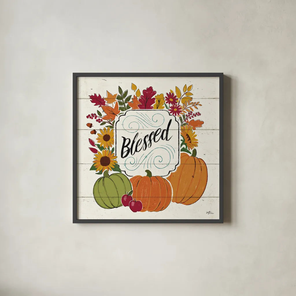 Thankful III White by Janelle Penner. Shown in a sleek black glass frame for a contemporary gallery look. Available as an archival giclee rolled canvas, fine art paper, or poster print. SKU 43110a.