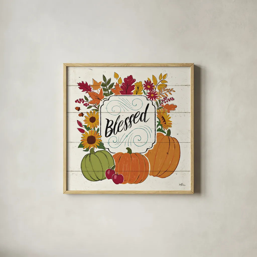 Thankful III White by Janelle Penner. Shown in a natural wood glass frame for a timeless modern aesthetic. Available as an archival giclee rolled canvas, fine art paper, or poster print. SKU 43110a.