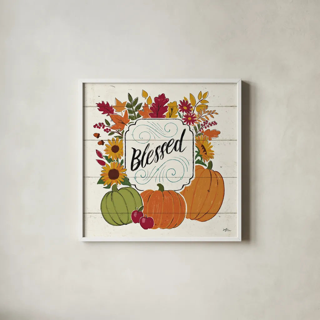 Thankful III White by Janelle Penner. Shown in a crisp white glass frame for a clean and minimalist style. Available as an archival giclee rolled canvas, fine art paper, or poster print. SKU 43110a.