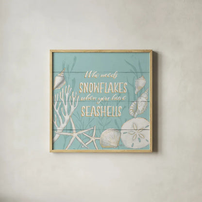 Tranquil Morning II Snowflakes by Janelle Penner. Shown in a natural wood glass frame for a timeless modern aesthetic. Available as an archival giclee rolled canvas, fine art paper, or poster print. SKU 44927a.