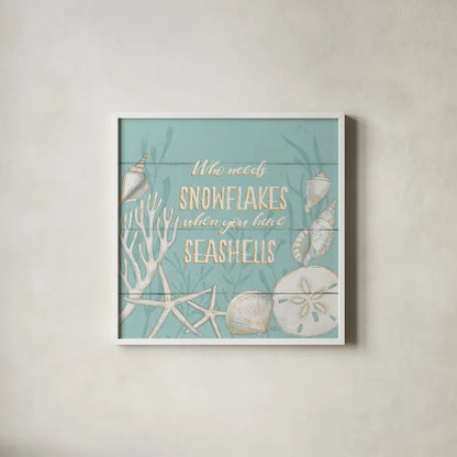 Tranquil Morning II Snowflakes by Janelle Penner. Shown in a crisp white glass frame for a clean and minimalist style. Available as an archival giclee rolled canvas, fine art paper, or poster print. SKU 44927a.