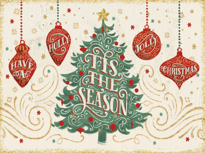 Trimming the Tree I Red Green Tree by Janelle Penner