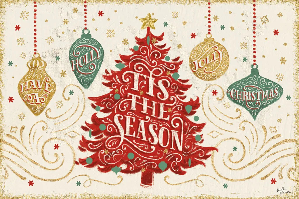 Trimming the Tree II Green by Janelle Penner. SKU 59665i. Archival Giclee Fine art print for wall decor.