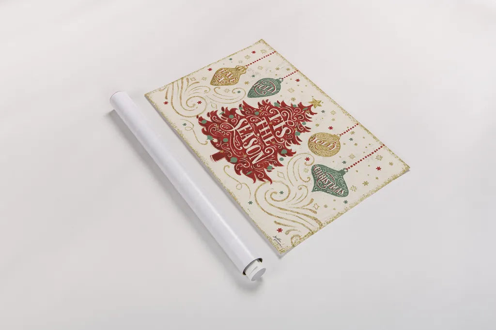 Trimming the Tree II Green by Janelle Penner. shown as a rolled paper print. Available as archival giclee rolled canvas, fine art paper, or poster print. SKU 59665i.