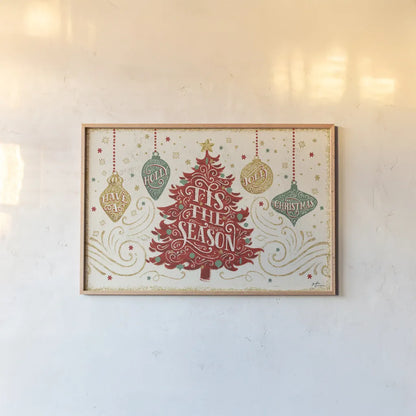 Trimming the Tree II Green by Janelle Penner. shown as a paper print in a natural frame. Available as a archival giclee rolled canvas, fine art paper, or poster print. SKU 59665i.