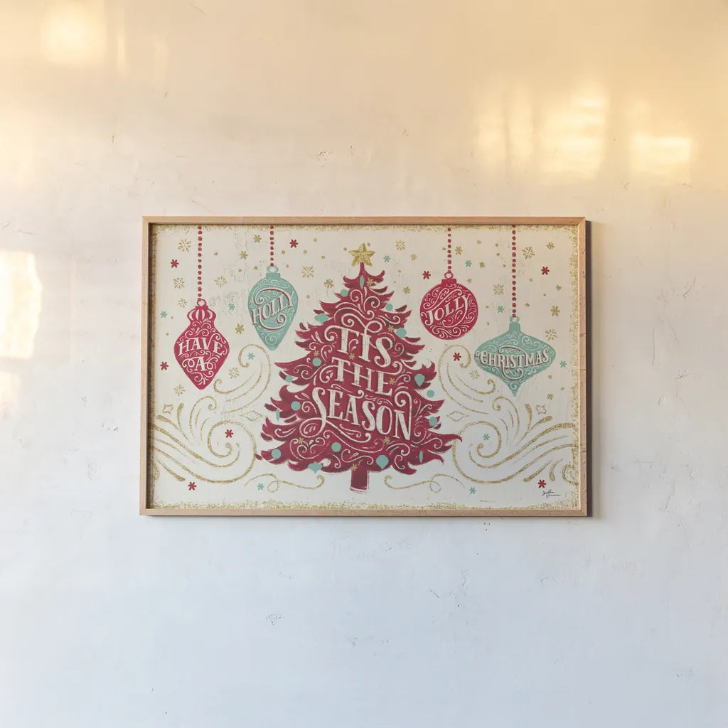 Trimming the Tree II v2 by Janelle Penner. shown as a paper print in a natural frame. Available as a archival giclee rolled canvas, fine art paper, or poster print. SKU 37376i.