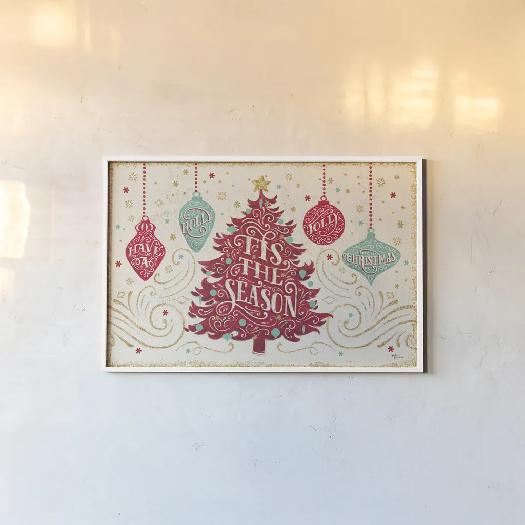 Trimming the Tree II v2 by Janelle Penner. shown as a paper print in a white frame. Available as a archival giclee rolled canvas, fine art paper, or poster print. SKU 37376i.