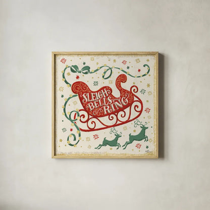 Trimming the Tree III Green by Janelle Penner. Shown in a natural wood glass frame for a timeless modern aesthetic. Available as an archival giclee rolled canvas, fine art paper, or poster print. SKU 59666a.